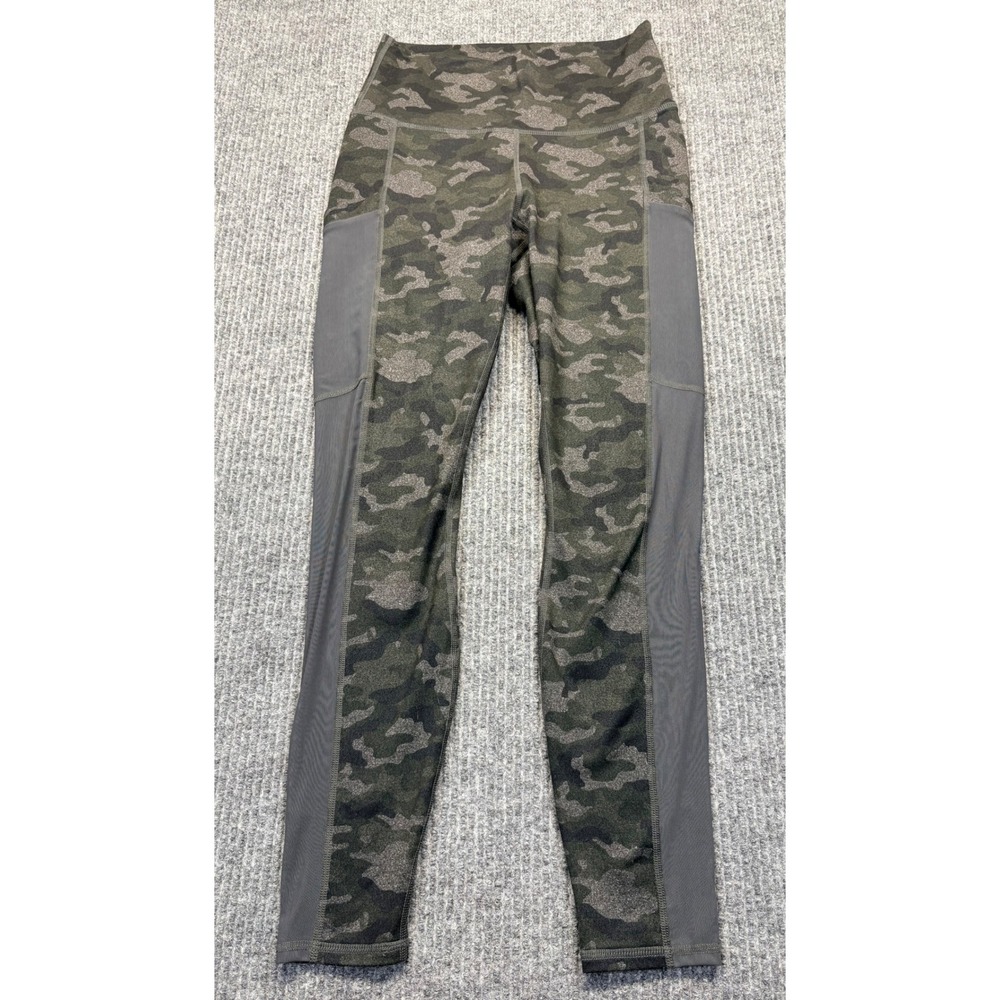 Fabletics PowerHold Camo Mesh Pocket High Waisted Leggings Green Grey Small